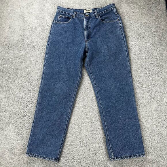 LL Bean Jeans Men's 34x29 Blue Denim Fleece Lined Classic Fit Vintage - Picture 1 of 12